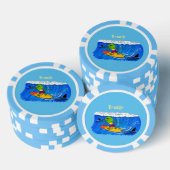 Funny frilly nek lizard surfende cartoon poker chips (Opstapeling)