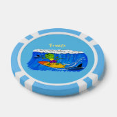 Funny frilly nek lizard surfende cartoon poker chips (Enkel)