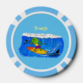 Funny frilly nek lizard surfende cartoon poker chips (Achterkant)