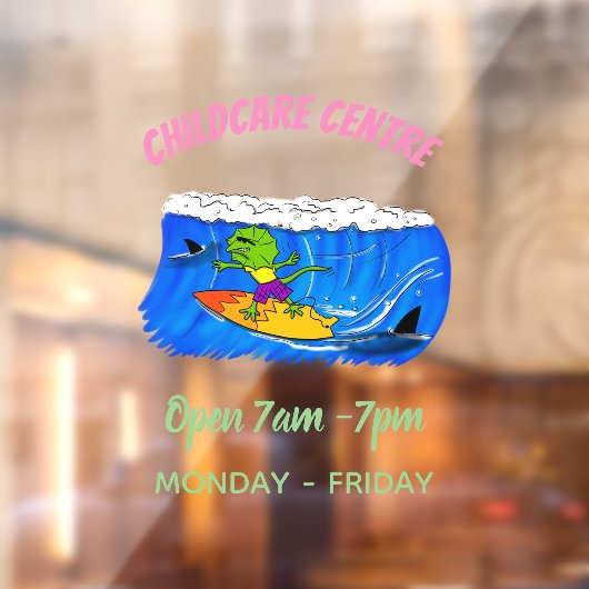 Funny frilly nek lizard surfende cartoon raamsticker (Vel 2)