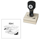 Funny frilly nek lizard surfende cartoon rubberstempel (Gestempeld)