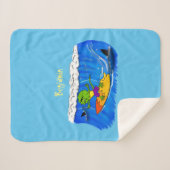 Funny frilly nek lizard surfende cartoon sherpa deken (Voorkant (horizontaal))