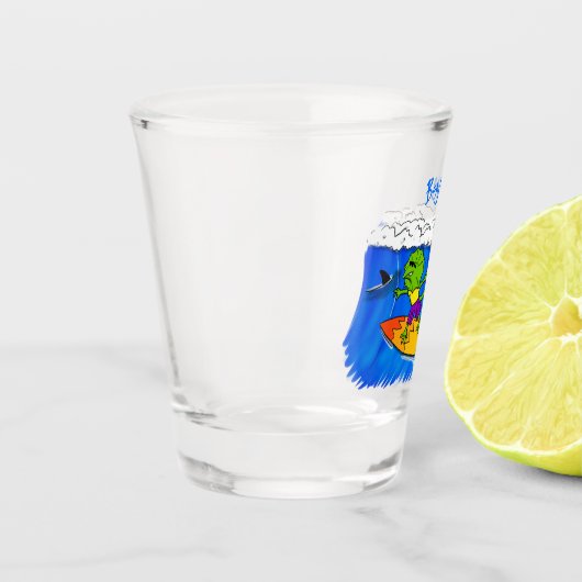 Funny frilly nek lizard surfende cartoon shot glas (Links)