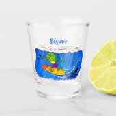 Funny frilly nek lizard surfende cartoon shot glas (Voorkant)