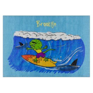 Funny frilly nek lizard surfende cartoon snijplank