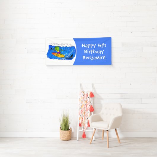 Funny frilly nek lizard surfende cartoon spandoek (Insitu)