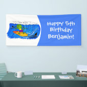 Funny frilly nek lizard surfende cartoon spandoek (Beurs)