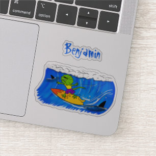 Funny frilly nek lizard surfende cartoon sticker