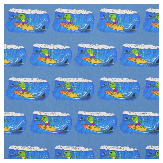 Funny frilly nek lizard surfende cartoon stof (Swatch)