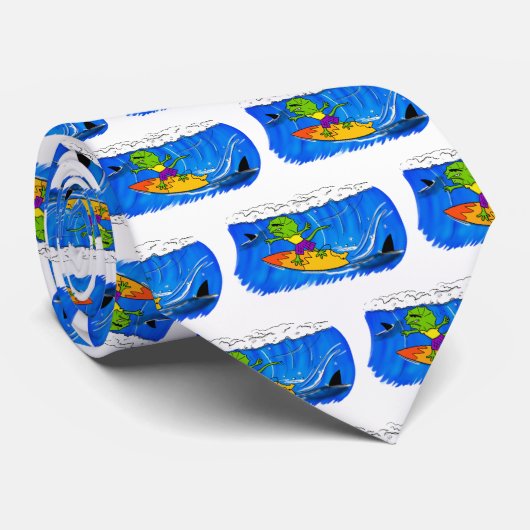 Funny frilly nek lizard surfende cartoon stropdas (Opgerold)