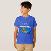 Funny frilly nek lizard surfende cartoon t-shirt (Voorkant volledig)