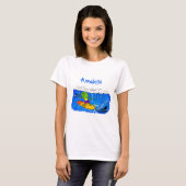 Funny frilly nek lizard surfende cartoon t-shirt (Voorkant volledig)