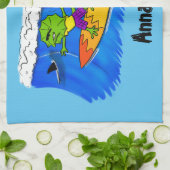 Funny frilly nek lizard surfende cartoon theedoek (Gevouwen)