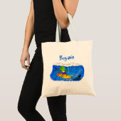 Funny frilly nek lizard surfende cartoon tote bag (Voorkant (product))