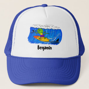 Funny frilly nek lizard surfende cartoon trucker pet