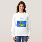 Funny frilly nek lizard surfende cartoon trui (Voorkant volledig)