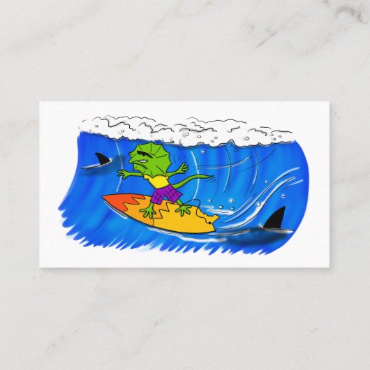 Funny frilly nek lizard surfende cartoon visitekaartje (Achterkant)
