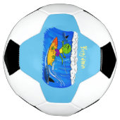 Funny frilly nek lizard surfende cartoon voetbal (Gedraaid)