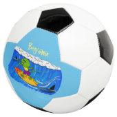 Funny frilly nek lizard surfende cartoon voetbal (Drie kwart)