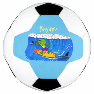 Funny frilly nek lizard surfende cartoon voetbal