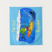 Funny frilly nek lizard surfende cartoon wandkleed (Voorkant)