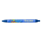 Funny frilly nek lizard surfende cartoon zwarte inkt pen (Voorkant)