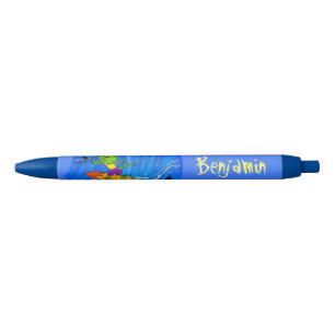 Funny frilly nek lizard surfende cartoon zwarte inkt pen