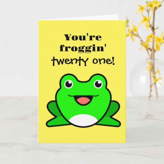 Funny Frog 21st Birthday Kaart (Gele Bloem)