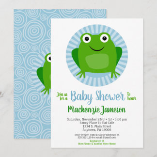 Funny Frog Boys Baby shower Invitation Kaart