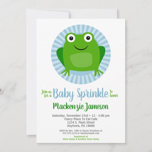 Funny Frog Boys Baby Sprinkle Invitation Kaart (Voorkant)