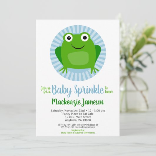 Funny Frog Boys Baby Sprinkle Invitation Kaart (Staand voorkant)