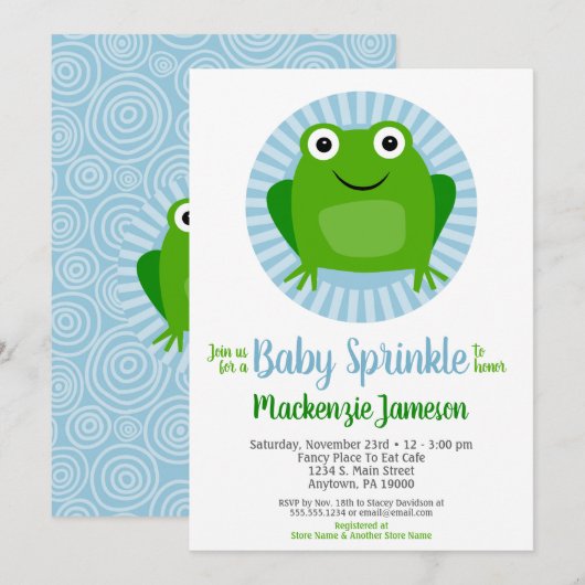 Funny Frog Boys Baby Sprinkle Invitation Kaart (Voorkant / Achterkant)