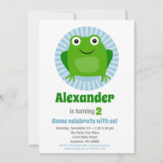 Funny Frog Boys Birthday Uitnodiging (Voorkant)