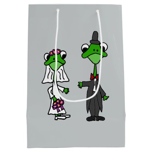 Funny Frog Bride en Groom Gift Bag Medium Cadeauzakje (Achterkant)
