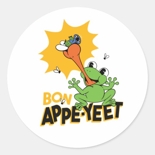 Funny Frog Catching Fly Cartoon Classic Ronde Sti Sticker (Voorkant)