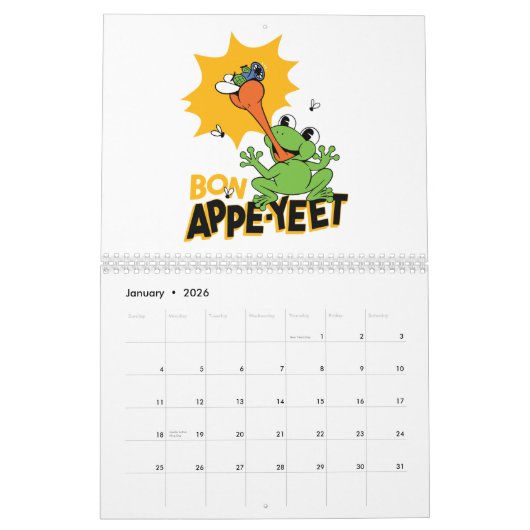 Funny Frog Cating Fly Cartoon Classic Round Kalender (Jan 2026)
