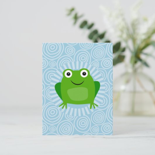 Funny Frog - Cute Froggy op Blue Briefkaart (Staand voorkant)