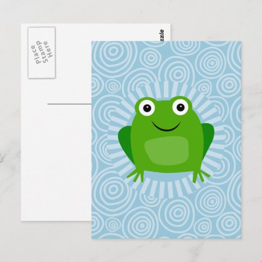 Funny Frog - Cute Froggy op Blue Briefkaart (Voorkant / Achterkant)