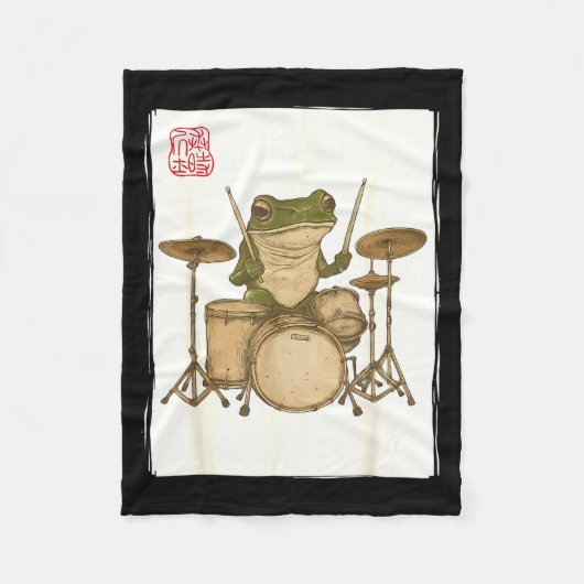 Funny Frog Drum Rock Music Kawaii Japanese  Fleece Deken (Voorkant)