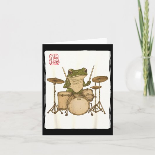 Funny Frog Drum Rock Music Kawaii Japanese  Kaart (Voorkant)