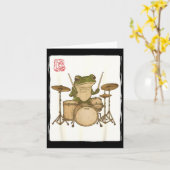 Funny Frog Drum Rock Music Kawaii Japanese  Kaart (Gele Bloem)