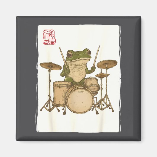 Funny Frog Drum Rock Music Kawaii Japanese  Magneet (Voorkant)