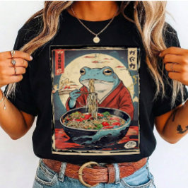 Funny Frog Eating Noodles Japanese for Cute Gift  T-shirt