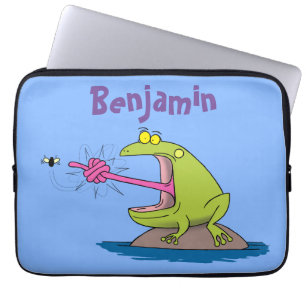 Funny frog en cartoon laptop sleeve