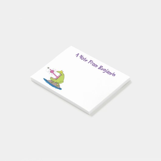 Funny frog en cartoon post-it® notes (Schuin)