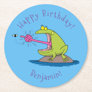Funny frog en cartoon ronde kartonnen onderzetter