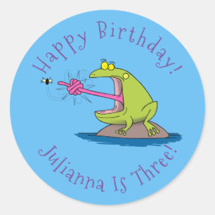 Funny frog en cartoon ronde sticker