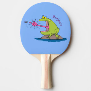Funny frog en cartoon tafeltennisbatje