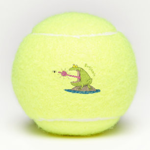 Funny frog en cartoon tennisballen