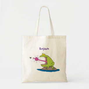 Funny frog en cartoon tote bag